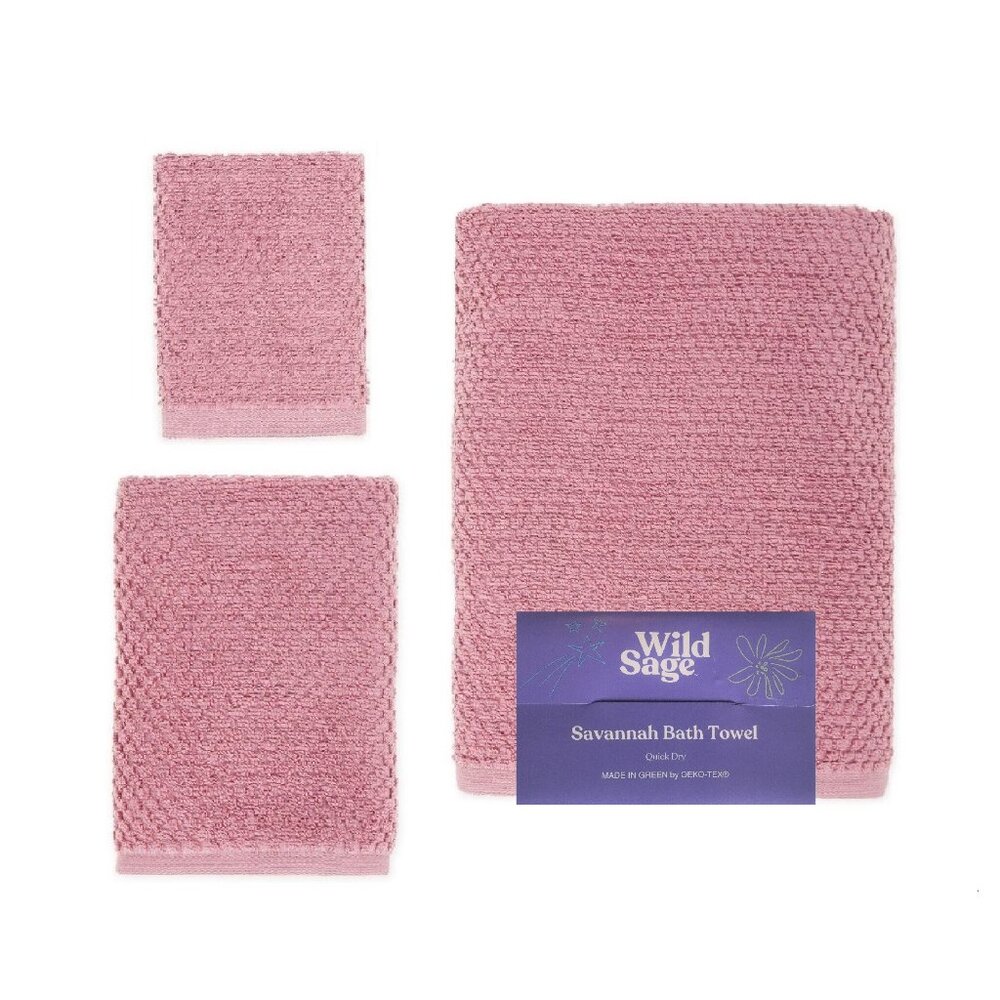 3-pc MAUVE Wild Sage Savannah Quick Dry 90% Cotton Towel Set BATH + HAND + WASH